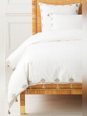 SERENA & LILY Brookside Linen Duvet Cover Flax F/Q NEW Coastal Boho Luxury